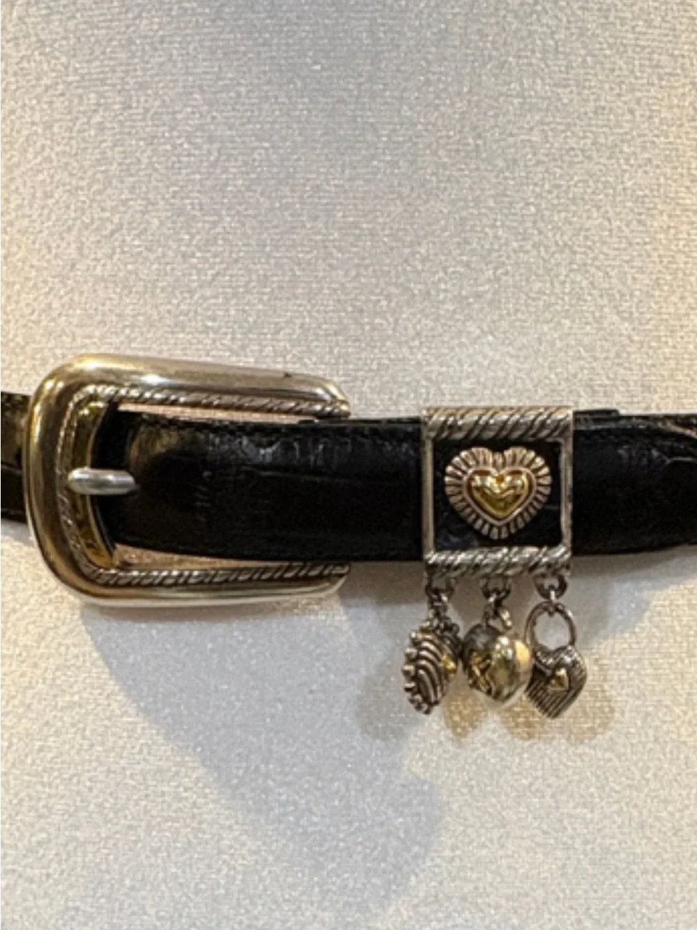 Brighton Black Leather Belt w Silver Buckle and Mixed Metal Heart Charms Size 28 - Picture 1 of 7